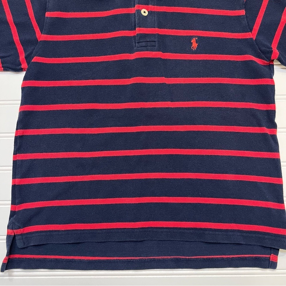 Polo Ralph Lauren Navy Blue and Red Striped Polo Shirt 100% Cotton Kid's Size 7 - Picture 4 of 7